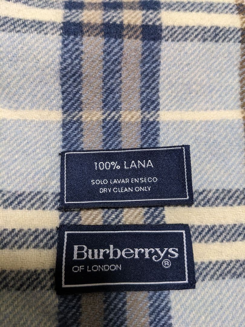 BURBERRY バーバリー ラナウール100% ノバチェック マフラー 水色