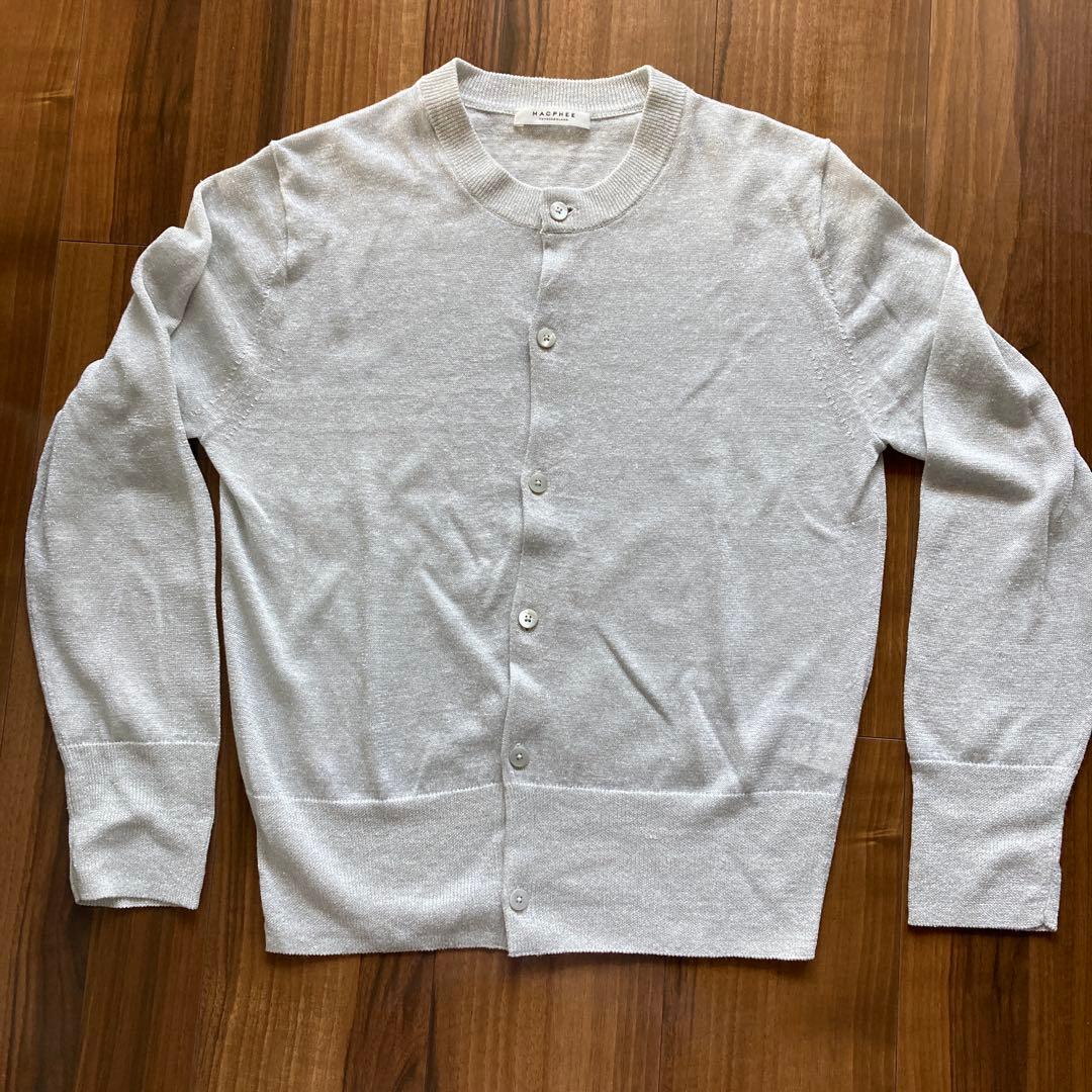 MACPHEE プレーンリネンクルーネックカーディガン　シルバー　現行品