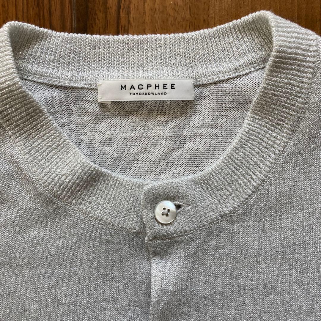 MACPHEE プレーンリネンクルーネックカーディガン　シルバー　現行品