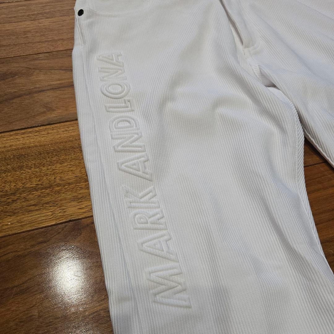MARK&LONA ゴルフパンツ ホワイト スカルロゴ型押し ストレッチ 48