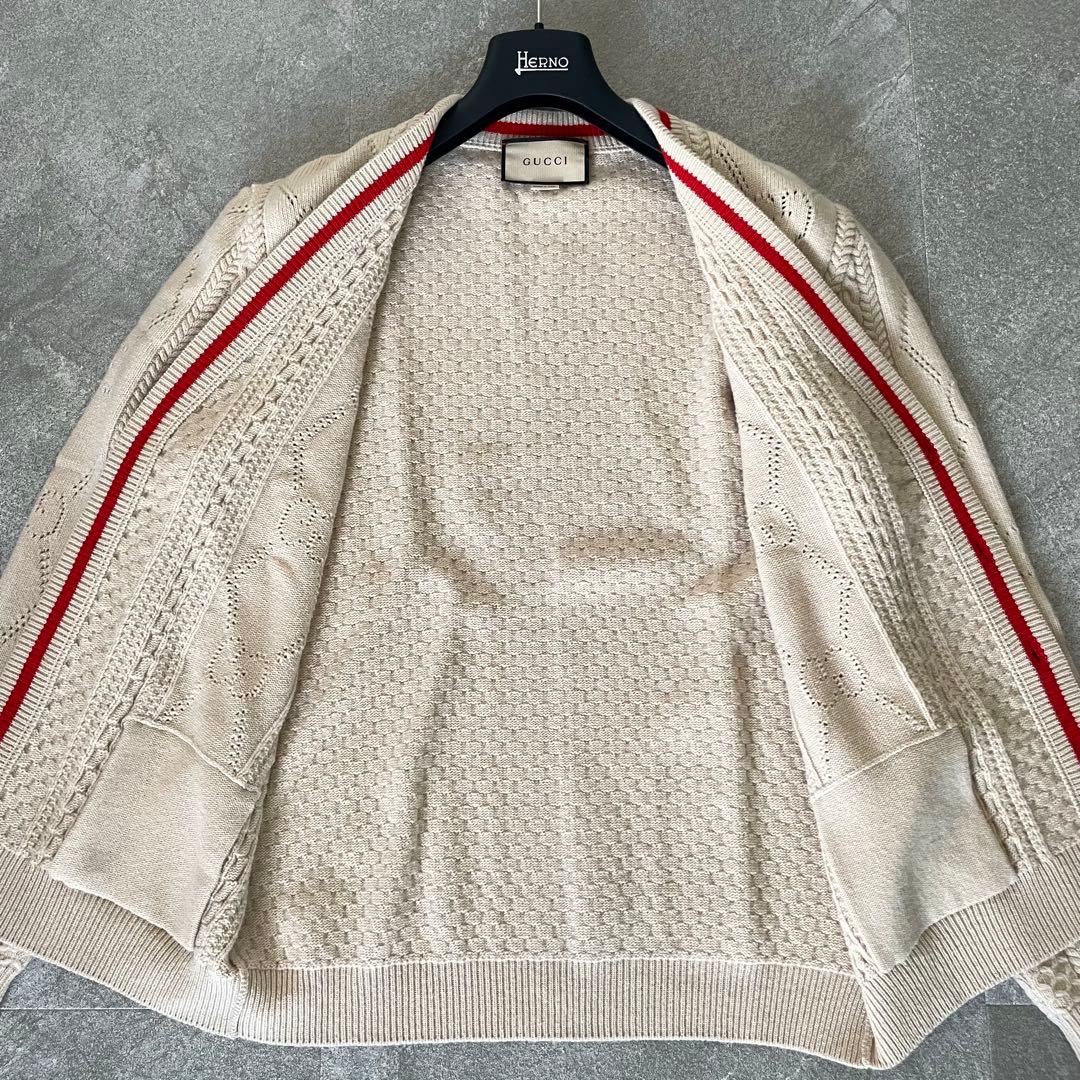 極美品★グッチ　GGジャカード　カーディガン　長袖　シェルボタン　羽織り　S