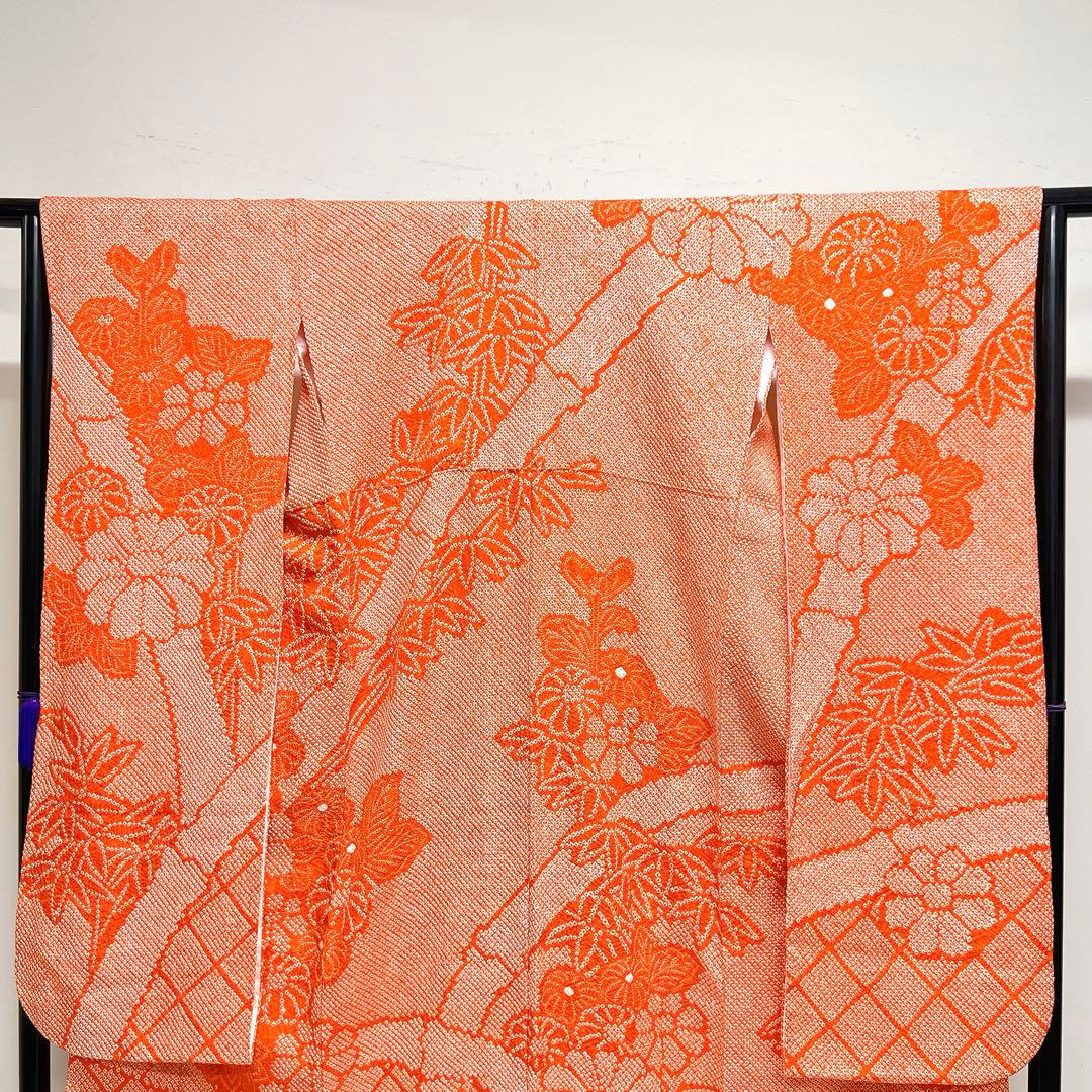 振袖　総絞り　菊花　笹　花模様　着物　045k p