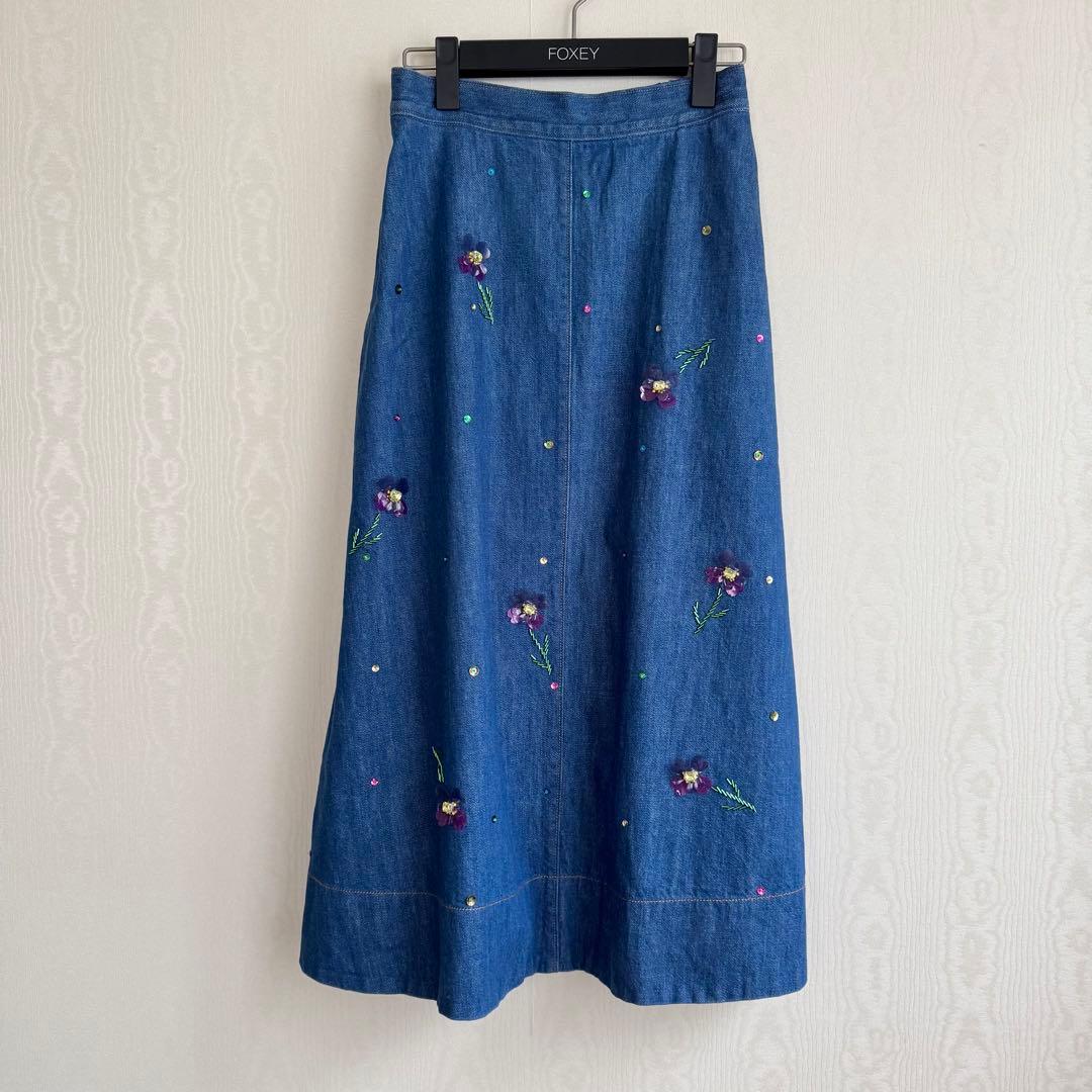春コーデ★ミュベールMUVEIL可愛いスミレ柄♡デニムスカート