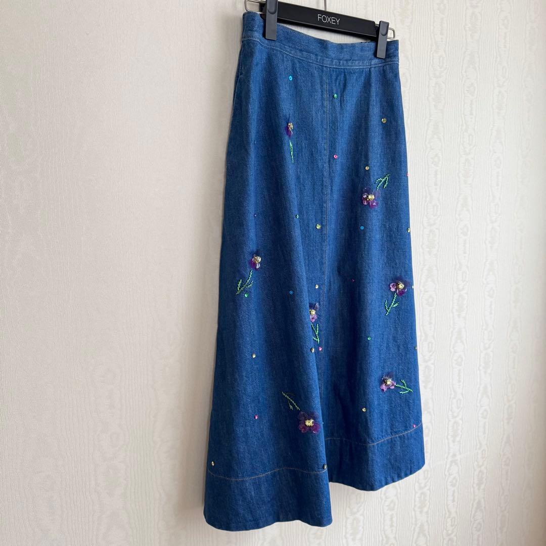 春コーデ★ミュベールMUVEIL可愛いスミレ柄♡デニムスカート