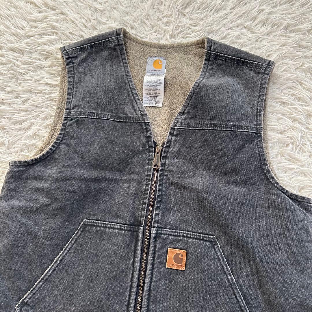 Carhartt USA製 ダックベスト デニム　チャコールグレー ボア L