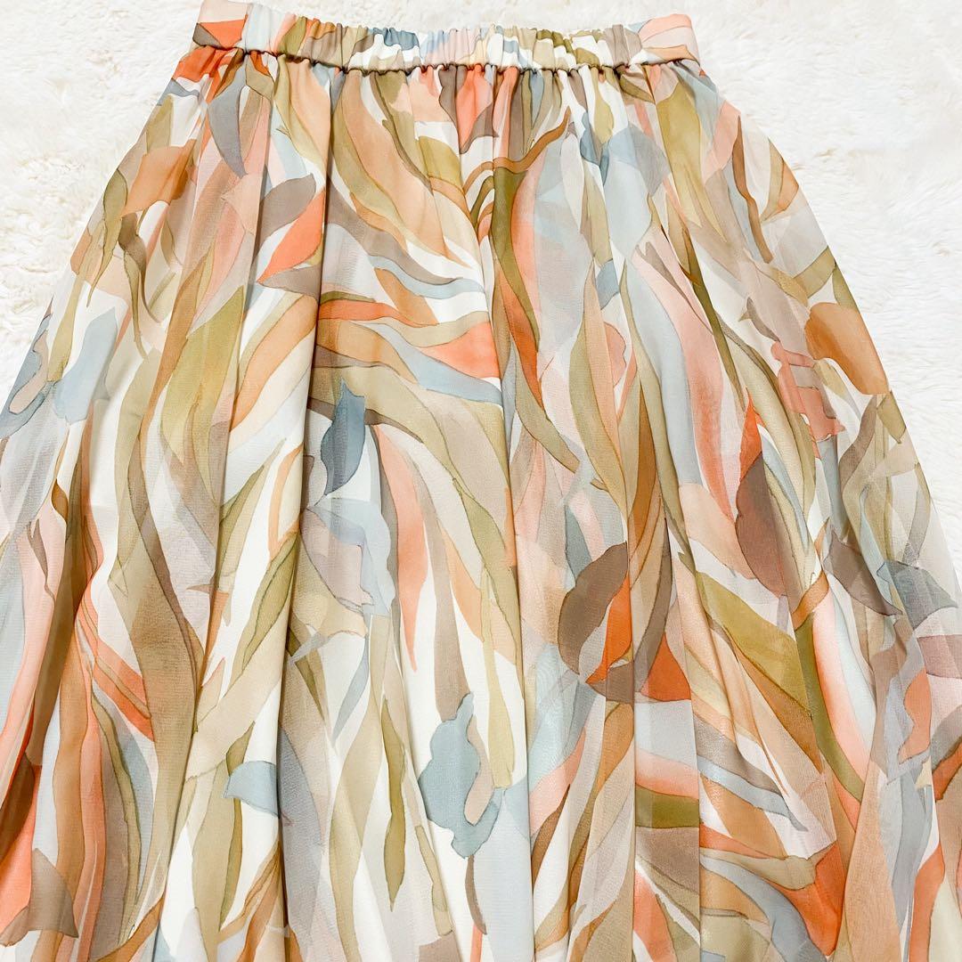23区 Ratti ペインティングプリント スカート セージ系 華やか 上品 春
