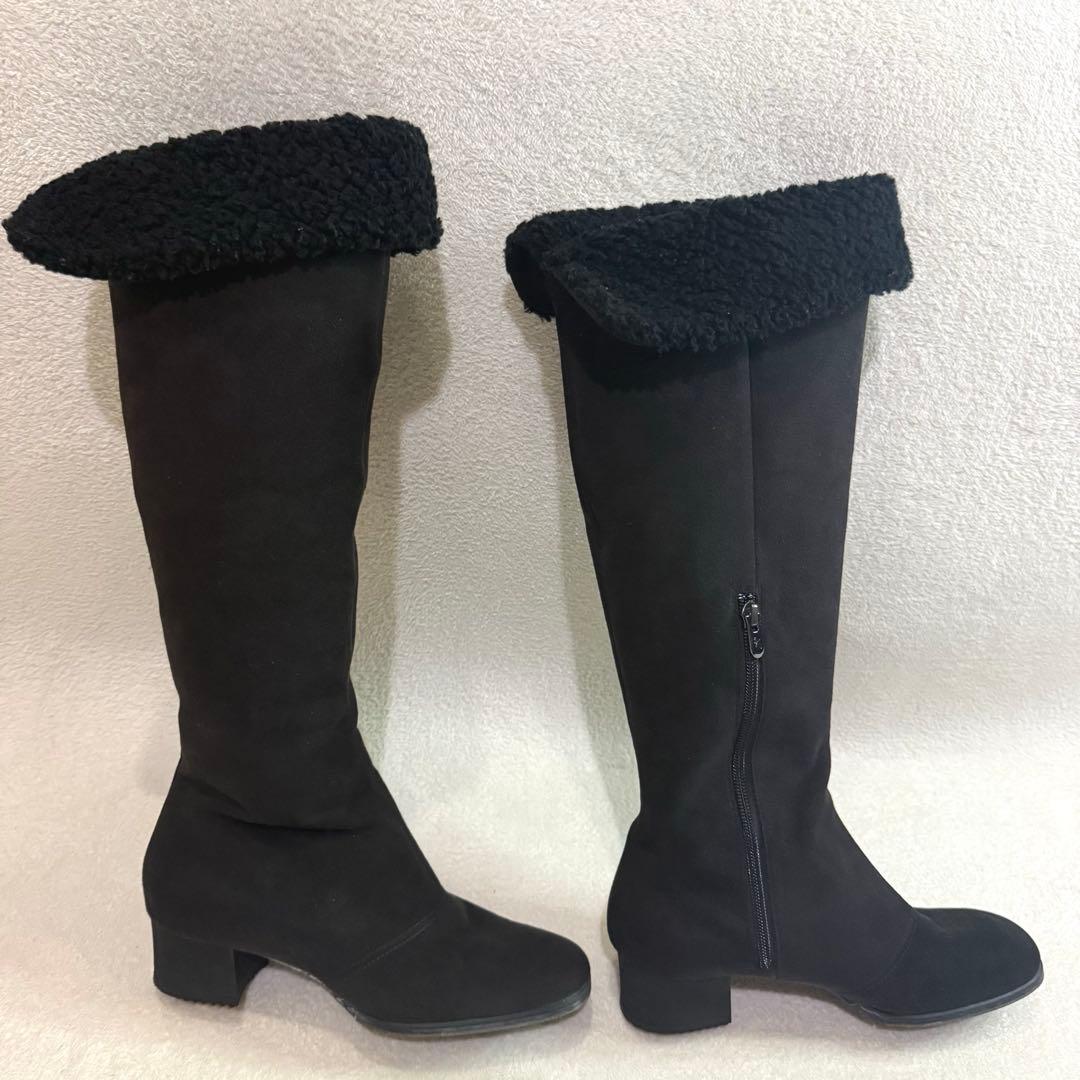 【美品】銀座かねまつ　ゴアテックス　ロングブーツ　24.5 スエード　黒　ボア