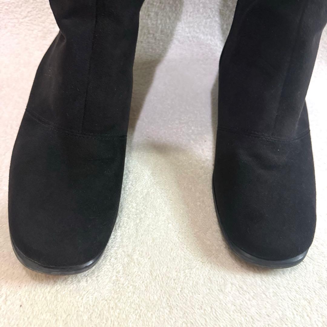 【美品】銀座かねまつ　ゴアテックス　ロングブーツ　24.5 スエード　黒　ボア
