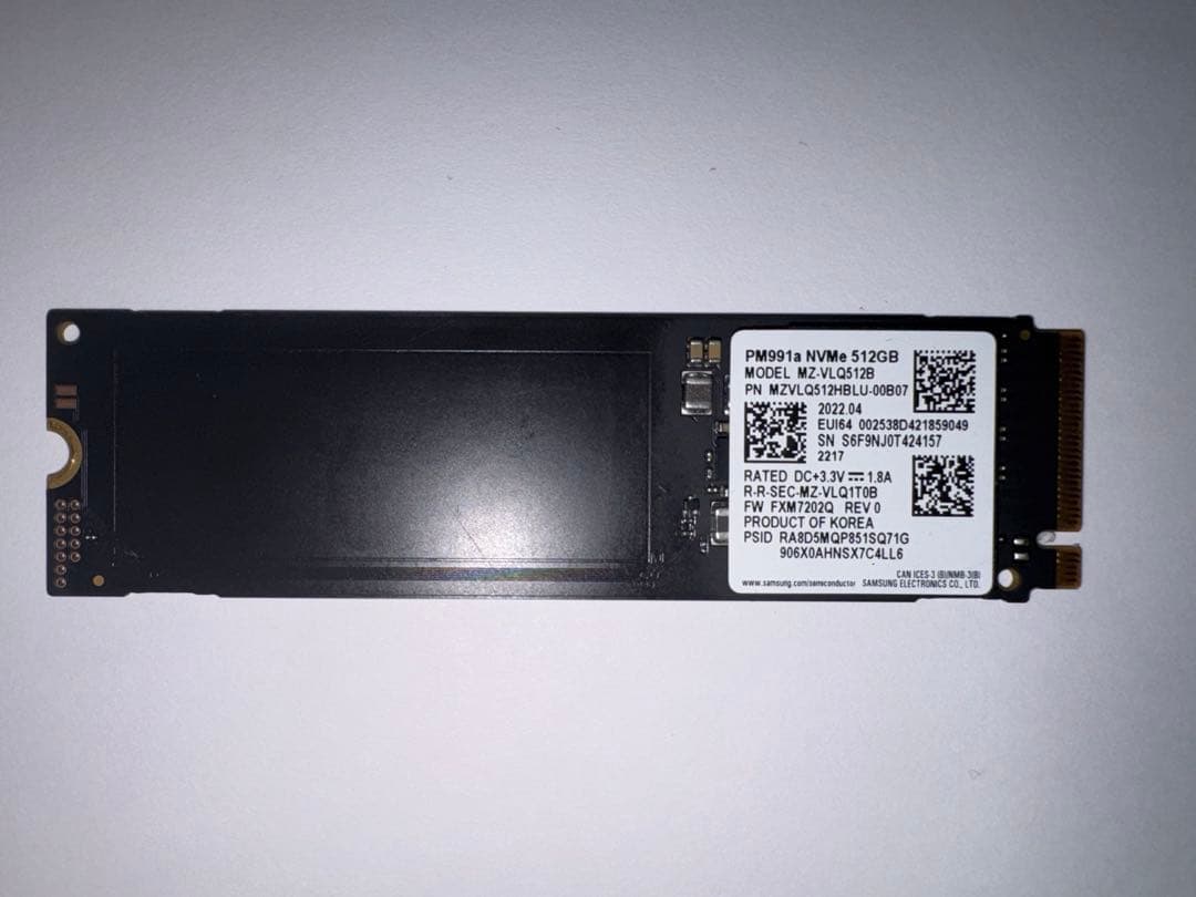 内蔵型SSD Samsung PM991a 512GB NVMe M.2 SSD