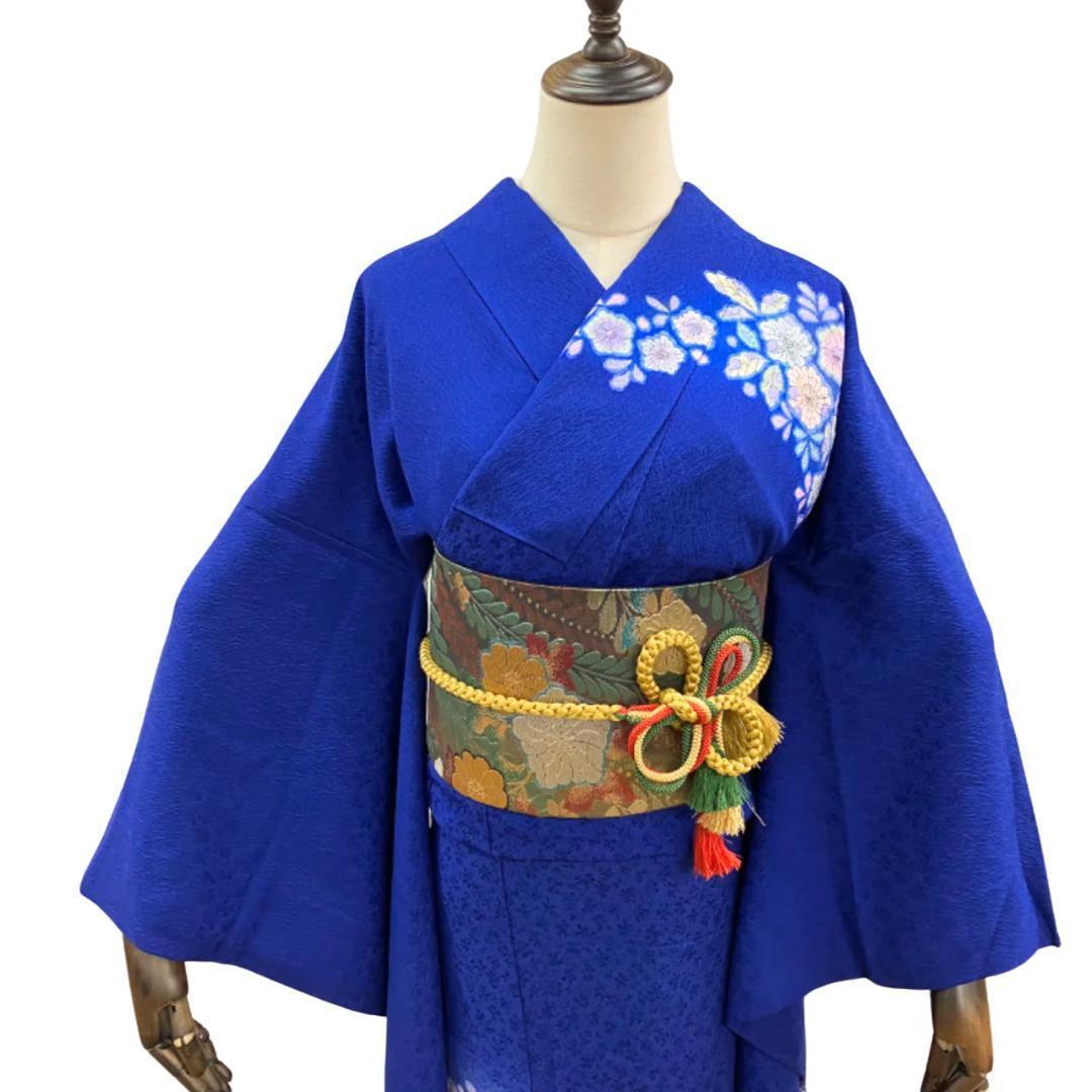 【大特価】ワケあり 振袖セット 正絹 古典柄 着付け練習用 青 S*40