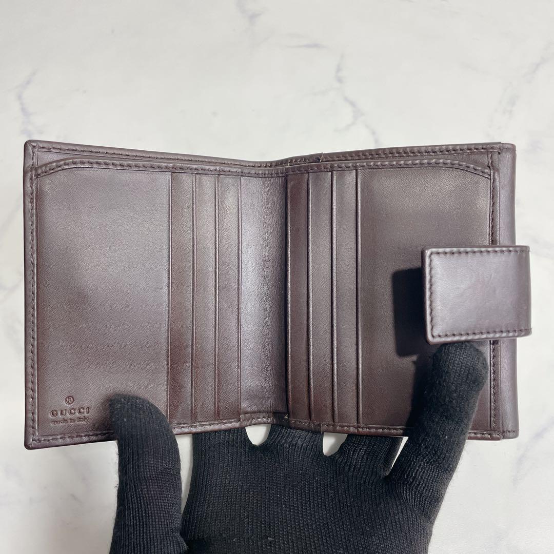 GUCCI 二つ折り インターロッキング ホック GG ブラウン レザー