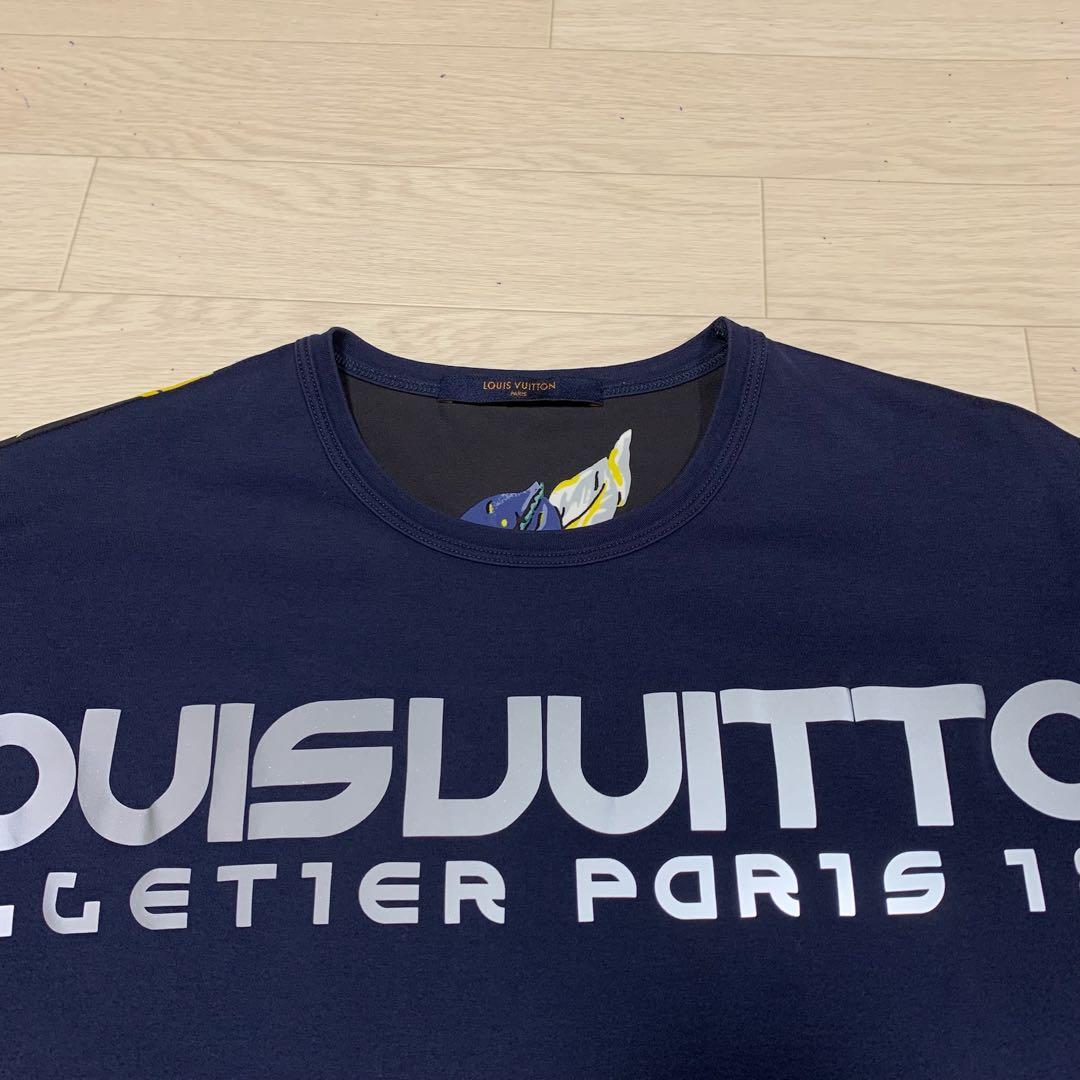 ルイヴィトン　Tシャツ　ロゴ　花柄　M ネイビー　ジャパンタグ　5S214
