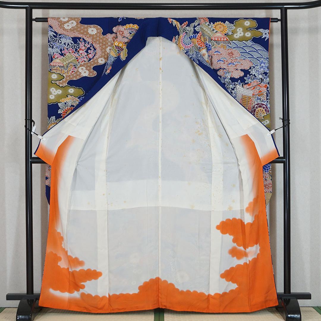紅型文様　華尽くし　正絹振袖　長襦袢付き　160cm　a245