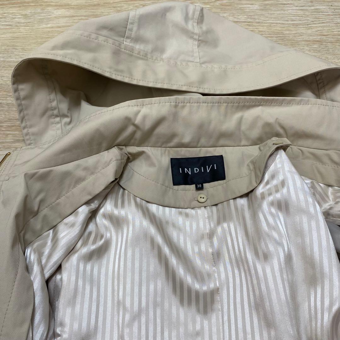 新品 INDIVI ライナー付き カルゼフーデッドコート 38 上質 ベージュ