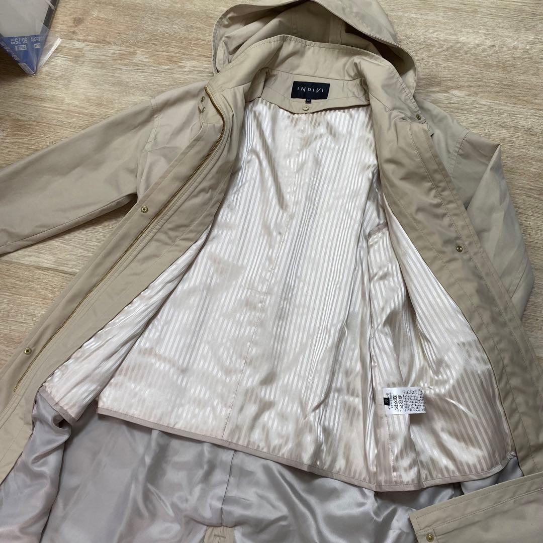 新品 INDIVI ライナー付き カルゼフーデッドコート 38 上質 ベージュ