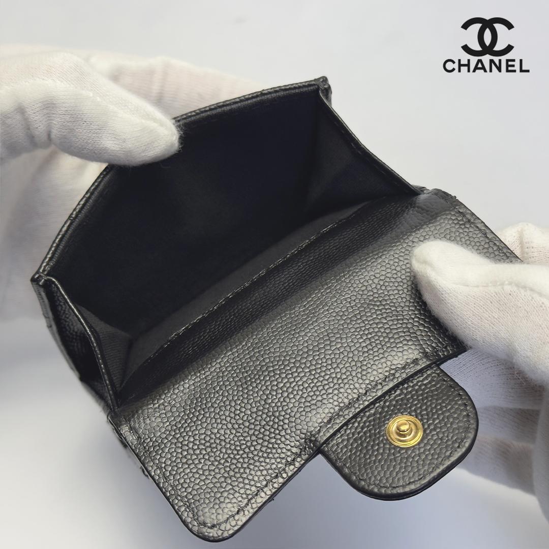 新型タイプ 正規品 シャネル クラシック マトラッセ ゴールド金具 三つ折り財布