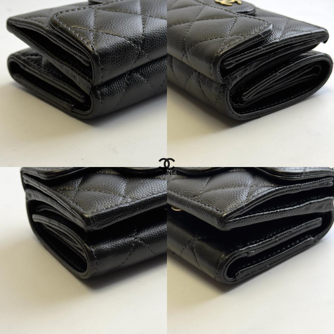 新型タイプ 正規品 シャネル クラシック マトラッセ ゴールド金具 三つ折り財布
