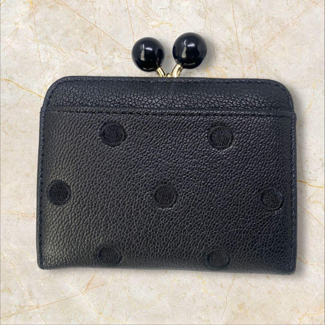 美品 perche ペルケ アクリル玉ドット刺繍 財布 ドット ブラック ドット