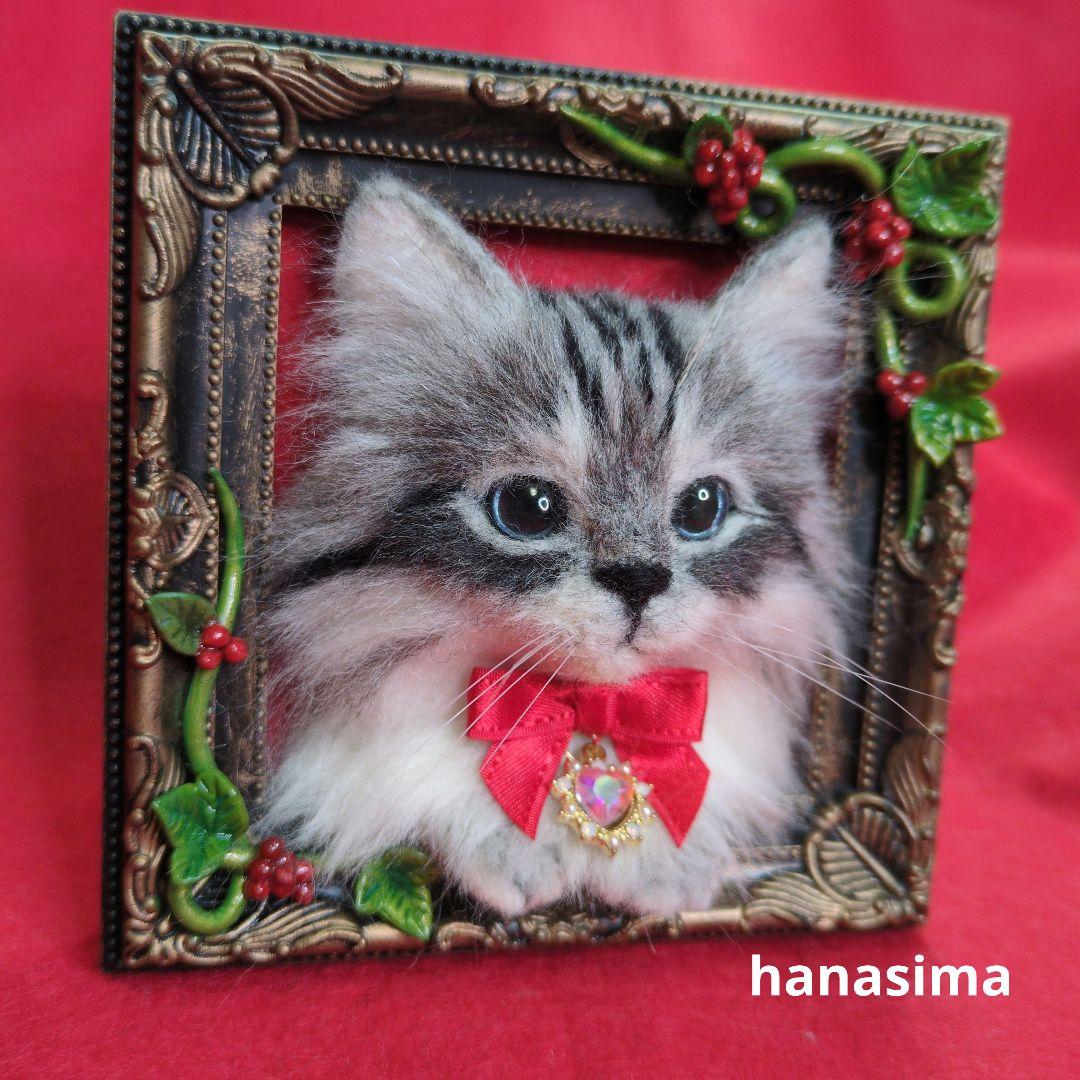 猫のフェルトアート フレーム付き（メルカリハロウィン）