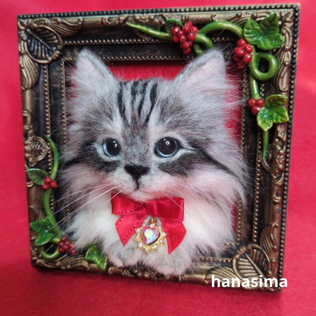 猫のフェルトアート フレーム付き（メルカリハロウィン）