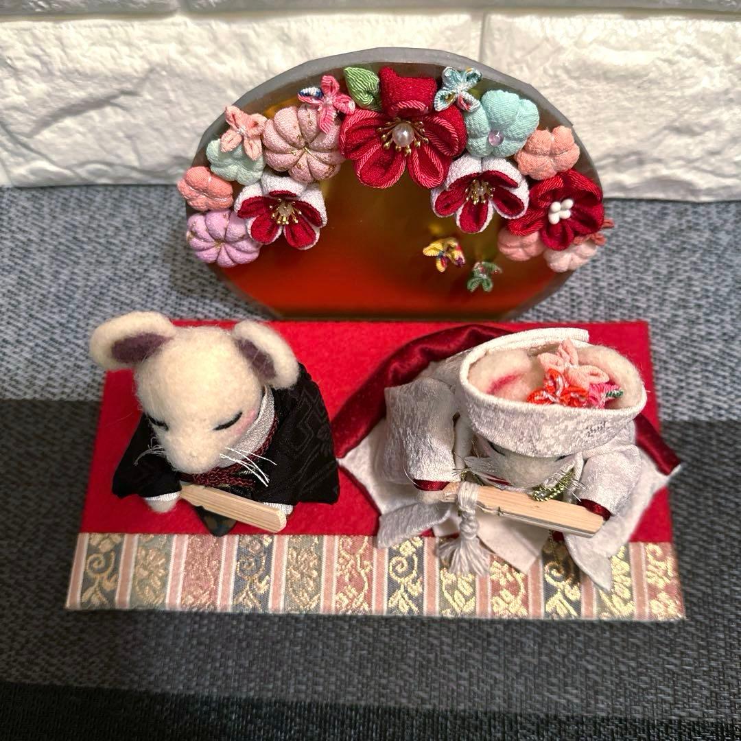 m*a様 羊毛フェルト ★ねずみの婚礼 白無垢★ 創作人形 ハンドメイド