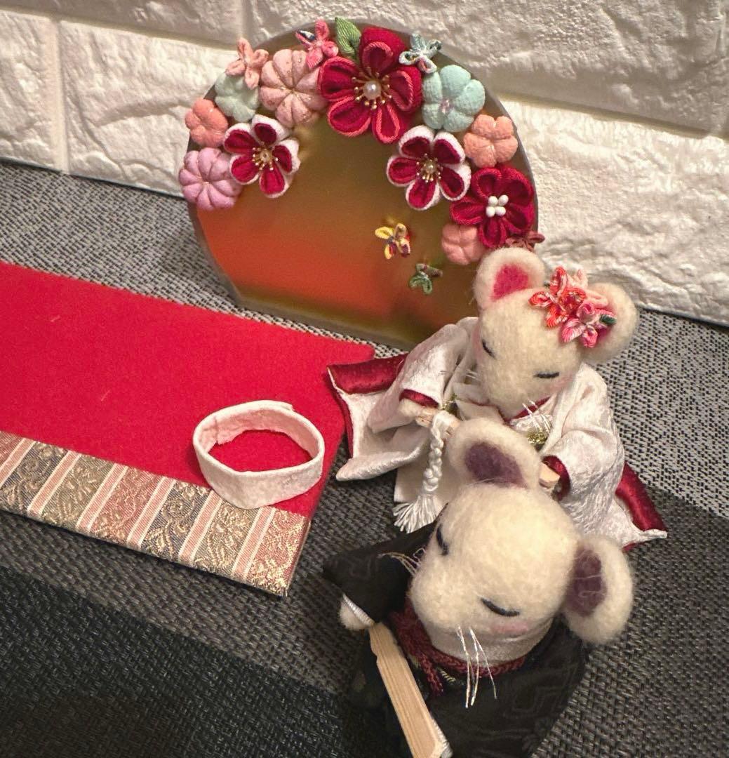 m*a様 羊毛フェルト ★ねずみの婚礼 白無垢★ 創作人形 ハンドメイド