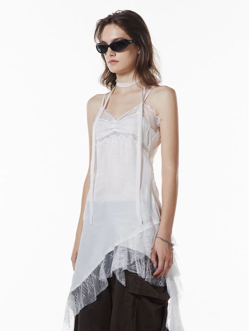 JOSE MOON/ ASYMMETRY LACE DRESS ホワイト