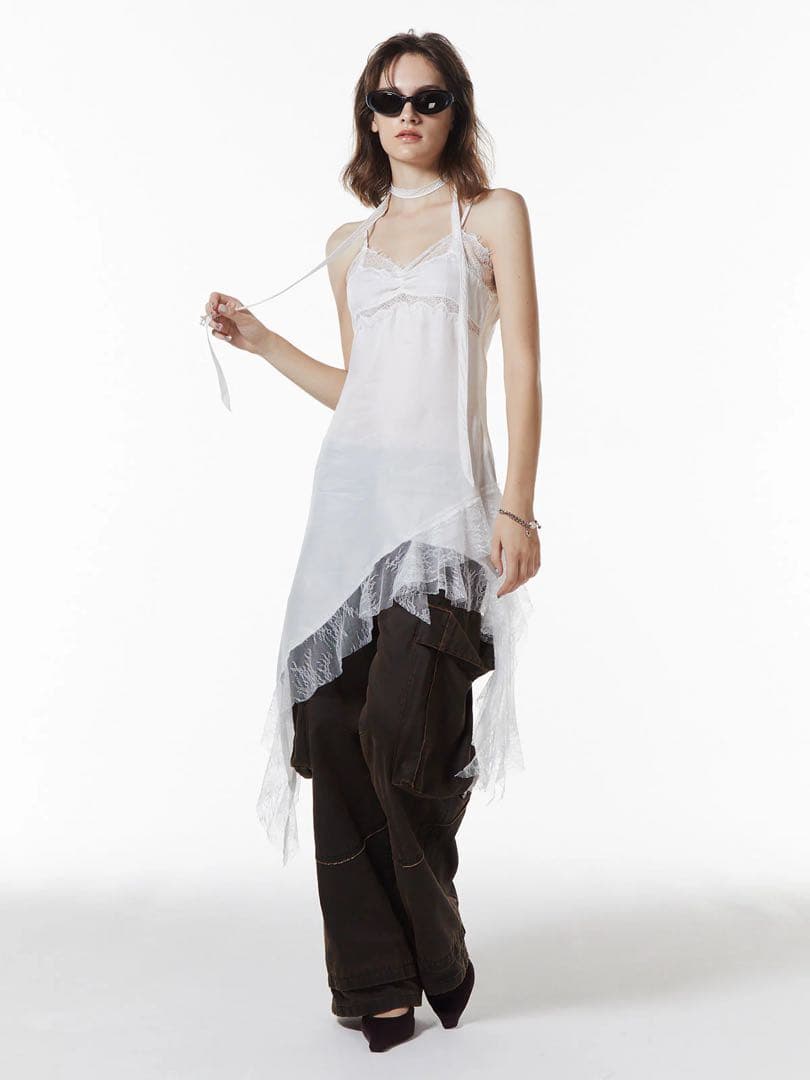 JOSE MOON/ ASYMMETRY LACE DRESS ホワイト
