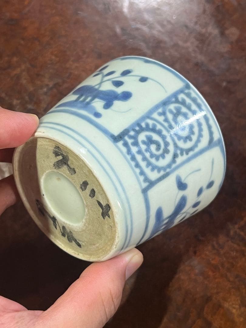 蕎麦猪口　古伊万里　そば猪口　無傷完品　伊万里　染付　蛸唐草　窓絵　草花　染付