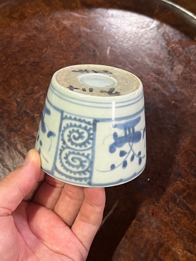 蕎麦猪口　古伊万里　そば猪口　無傷完品　伊万里　染付　蛸唐草　窓絵　草花　染付