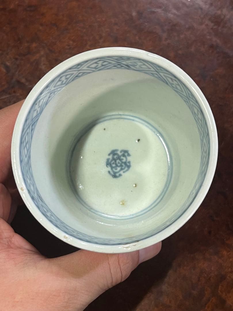 蕎麦猪口　古伊万里　そば猪口　無傷完品　伊万里　染付　蛸唐草　窓絵　草花　染付