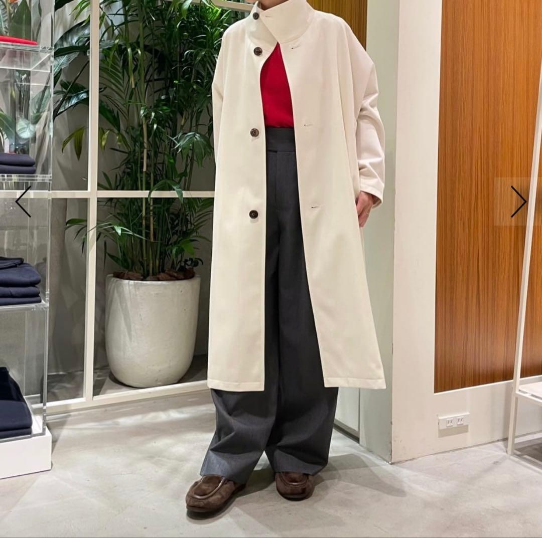 値下げ！CABaN ウールギャバジン スタンドカラーコート　ホワイトXS