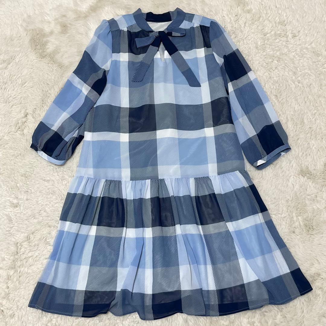 美品　ブルーレーベルクレストブリッジ　ワンピース　チェック　リボン　ボウタイ　M