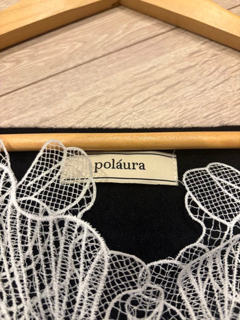 【poláura】ポローラ　 レースフリルカーディガン　ブラック