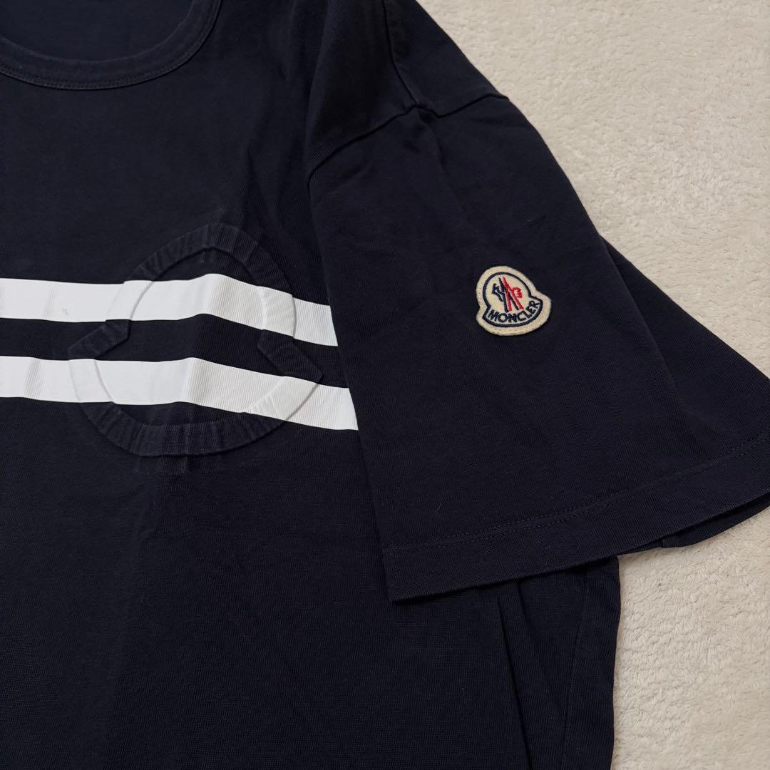 【XL】モンクレール 半袖Ｔシャツ ネイビー ロゴワッペン 立体ロゴ