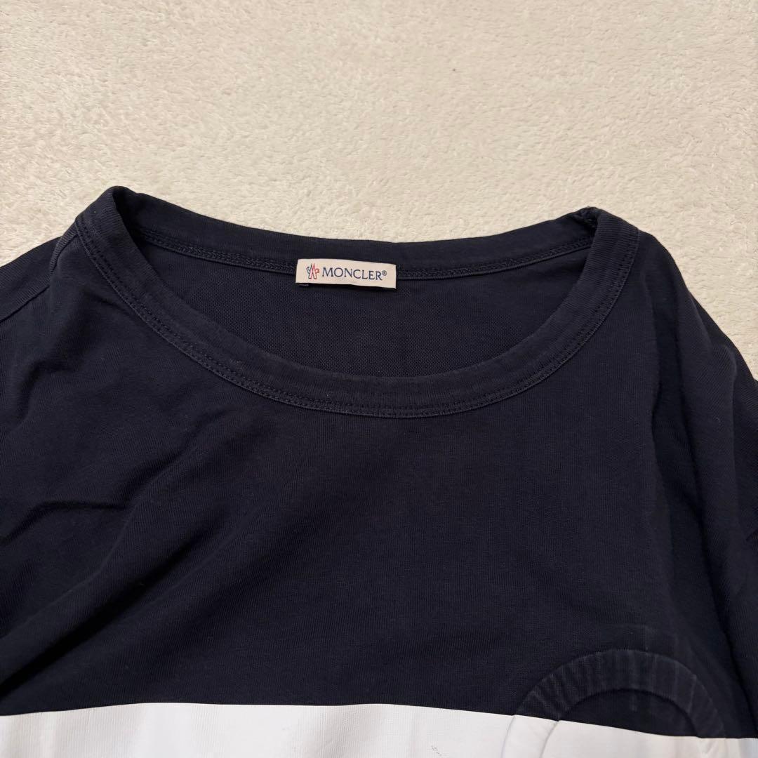 【XL】モンクレール 半袖Ｔシャツ ネイビー ロゴワッペン 立体ロゴ