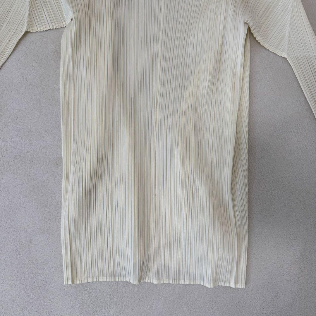 PLEATS PLEASE XLサイズ アイボリー　ノーカラー　カーディガン