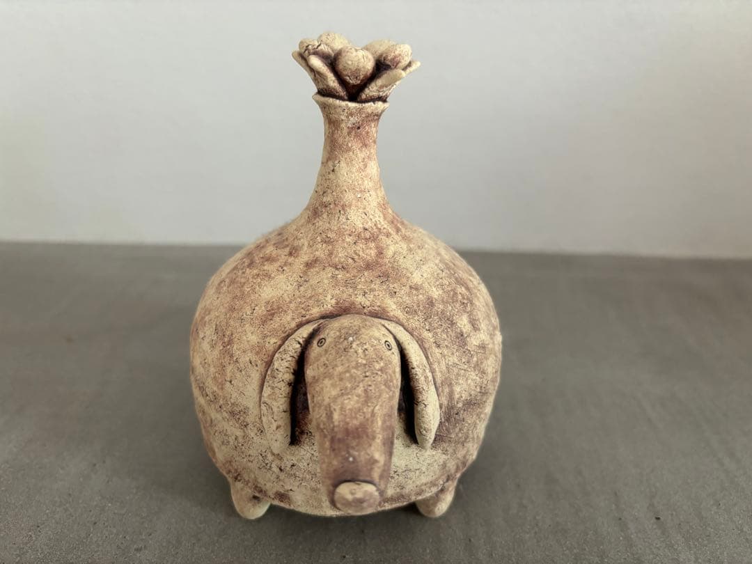 北川タケシ　レア　オブジェ　置物　陶器　鳥　犬