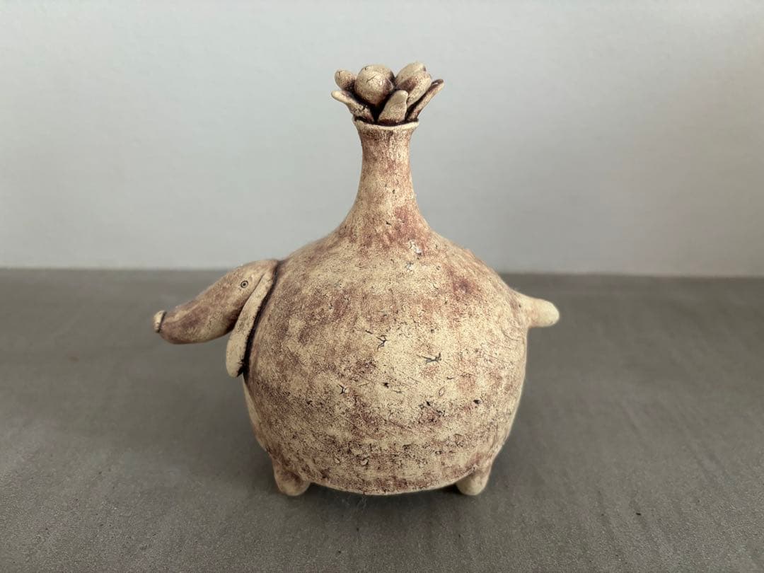 北川タケシ　レア　オブジェ　置物　陶器　鳥　犬