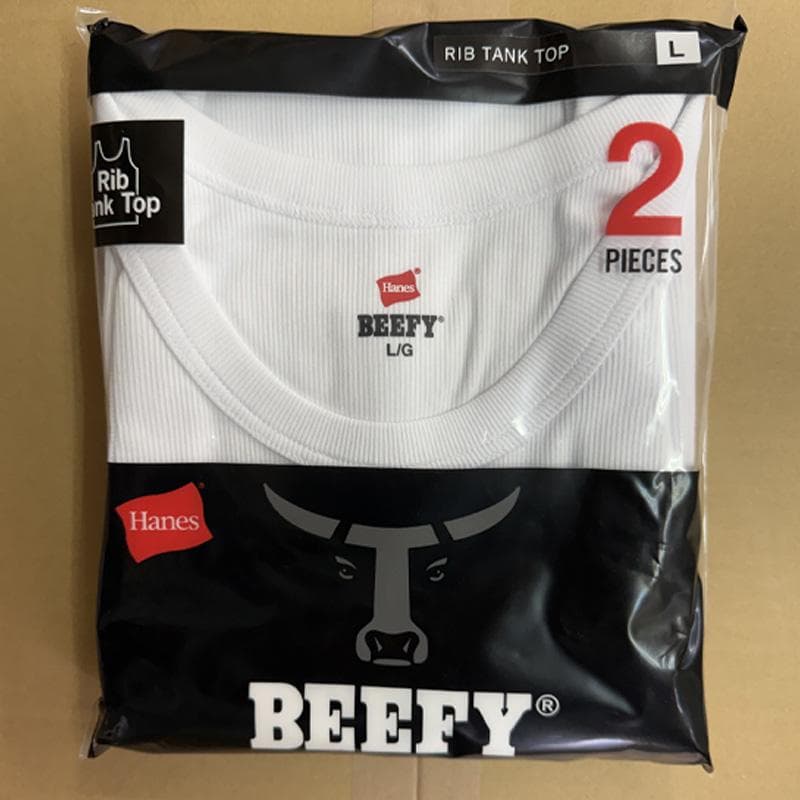 Hanes BEEFY リブタンクトップ 2枚セット Lサイズ 白・黒２セット