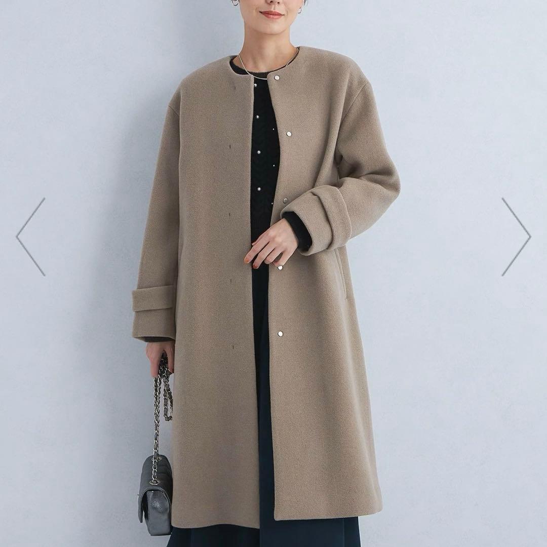 【美品】グリーンレーベルリラクシング定価35,200円23AWノーカラーコート