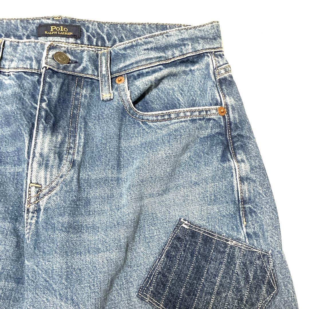 定価6万！ポロラルフローレン　パッチワークデニム ウォッシュド カットオフ　赤耳
