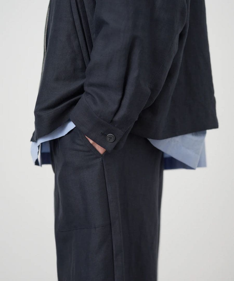 新品⭐︎ATON コットンヘンプサテン ハリントンジャケット ネイビー 02