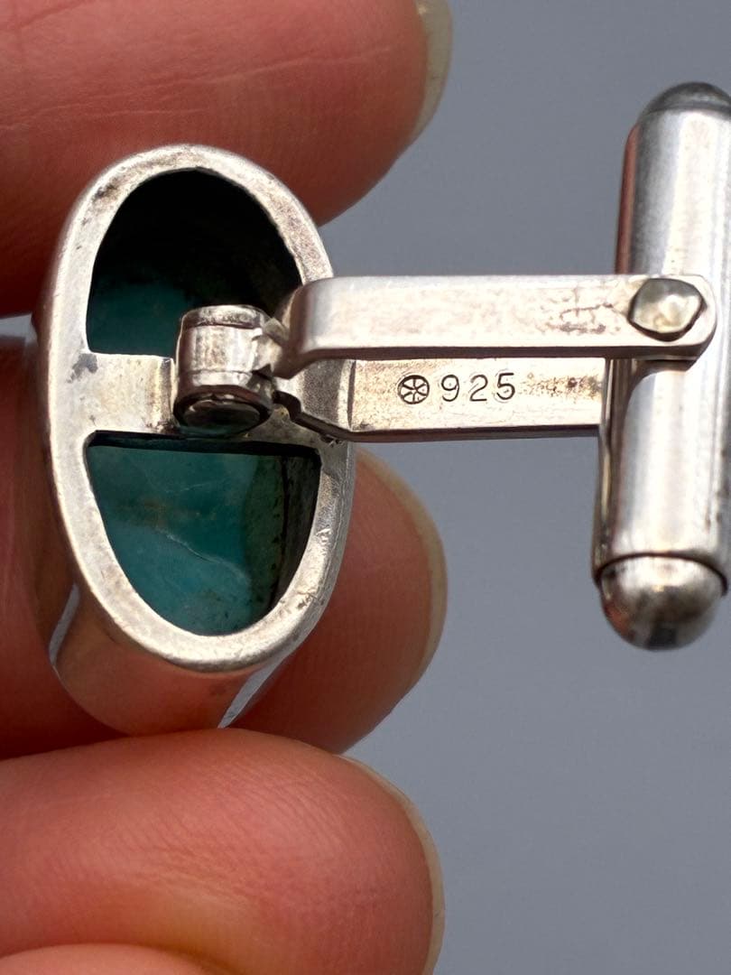 カフスボタン ターコイズ　SV925銀 メンズ