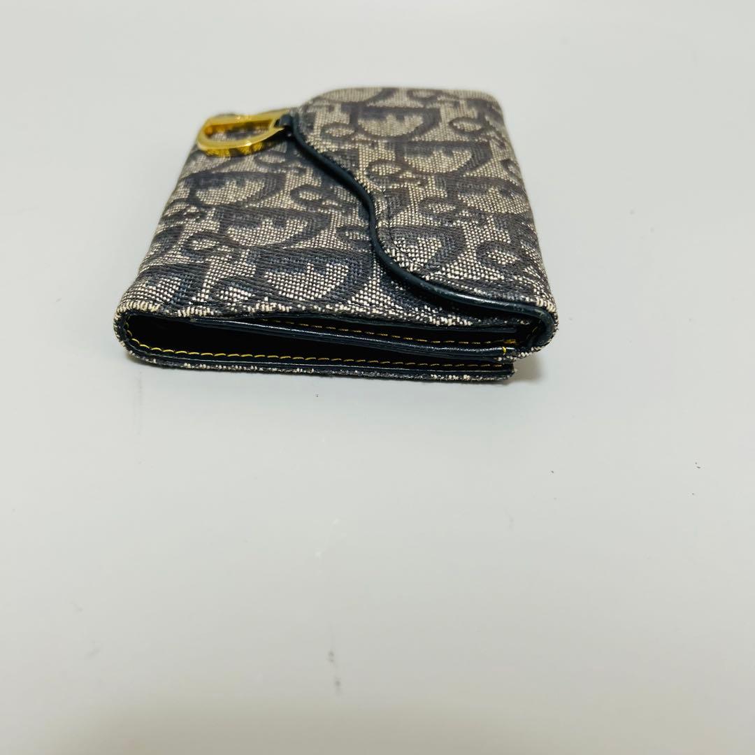 クリスチャンディオール 二つ折り財布 トロッター柄 サドル D金具 キャンバス