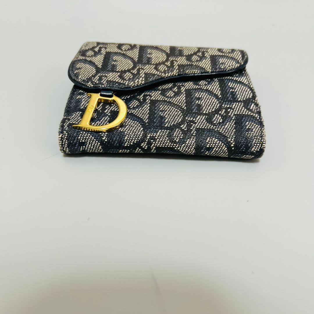 クリスチャンディオール 二つ折り財布 トロッター柄 サドル D金具 キャンバス