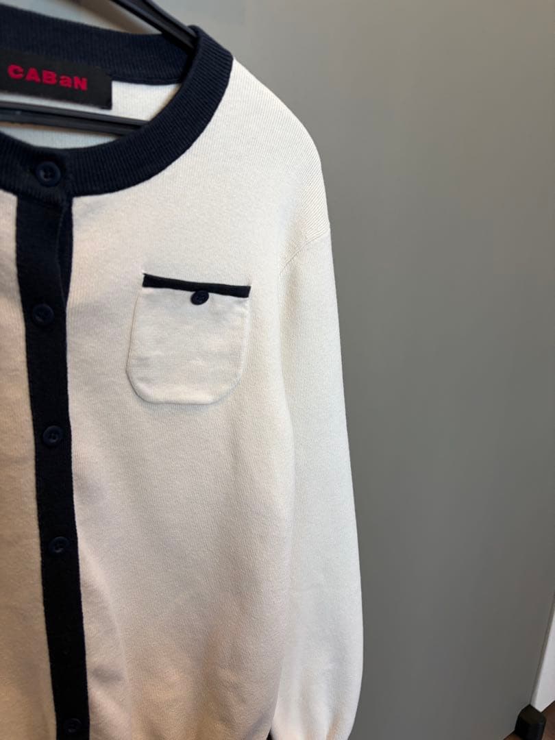 【人気商品】CABaN コットンカシミヤ バイカラークルーネックカーディガン