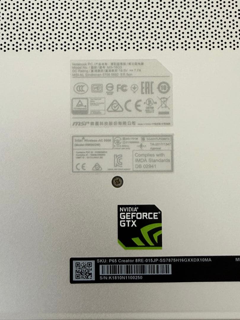 Windowsノート本体 MSI P65 Creator 8RE