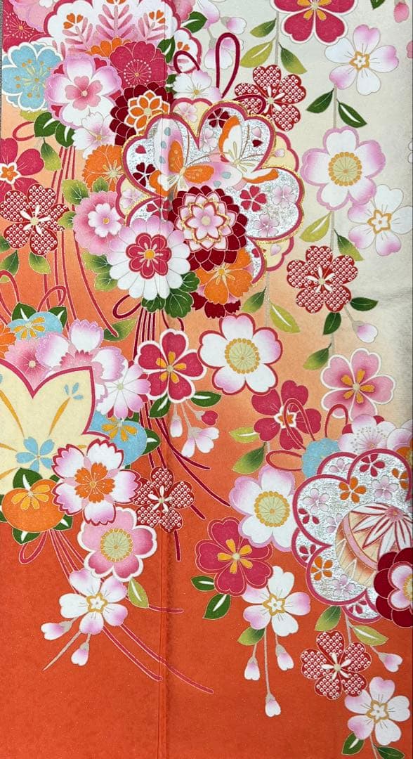 振り袖　フルセット　長襦袢付　枝垂れ桜　金彩加工　刺繍入り　銀通し　757