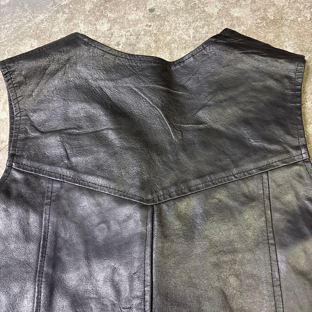 90s VANGUARD 本革 レザーベスト XL USA製風 バイカー
